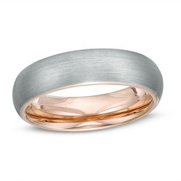 Men's 6.0mm Brushed Wedding Band in Tantalum with Rose IP - Size 10