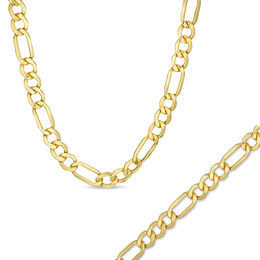 Men's 160 Gauge Figaro Chain Necklace and Bracelet Set in 10K Gold