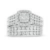 Thumbnail Image 6 of 1/2 CT. T.W. Diamond Double Cushion Frame Wedding Ensemble in 10K White Gold - Size 7 and 10