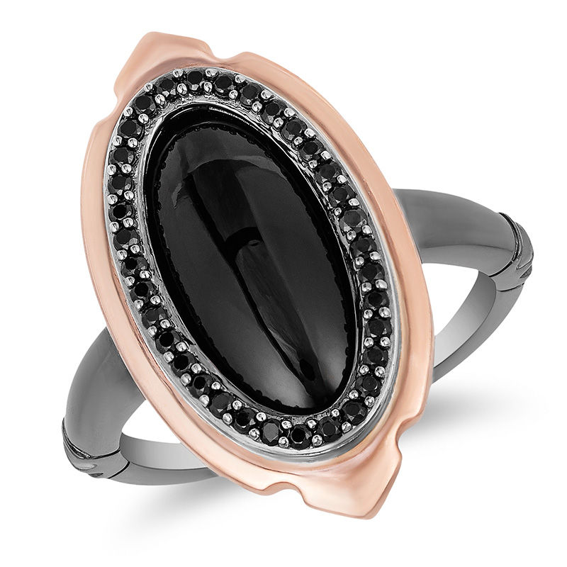 Enchanted Disney Villains Maleficent Onyx and 1/5 CT. T.W. Diamond Ring in Black Sterling Silver and 10K Rose Gold