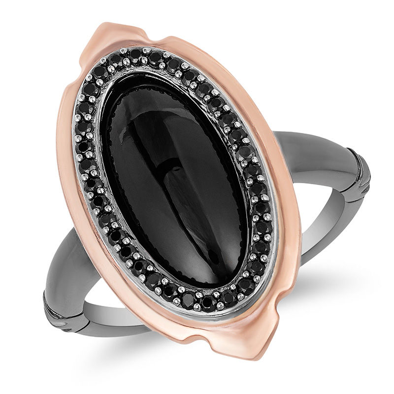 Main Image 1 of Enchanted Disney Villains Maleficent Onyx and 1/5 CT. T.W. Diamond Ring in Black Sterling Silver and 10K Rose Gold