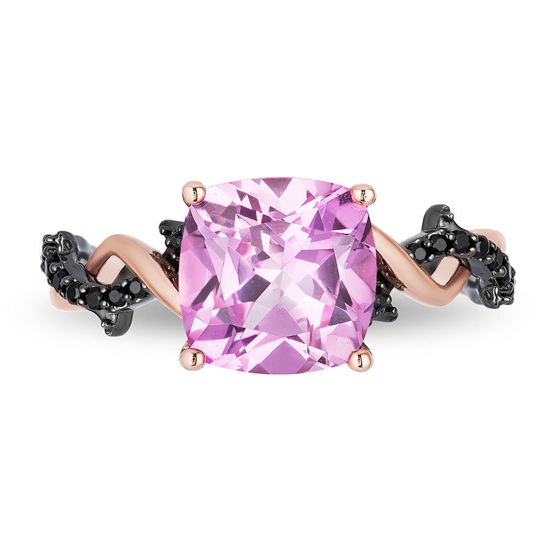 Enchanted Disney Villains Maleficent Pink Topaz and 1/10 CT. T.W. Black Diamond Thorn Ring in 10K Rose Gold