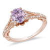 Thumbnail Image 0 of Enchanted Disney Rapunzel Oval Rose de France Amethyst and 1/3 CT. T.W. Diamond Engagement Ring in 14K Rose Gold