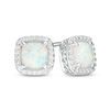 6.0mm Cushion-Cut Lab-Created Opal and White Sapphire Frame Stud Earrings in Sterling Silver