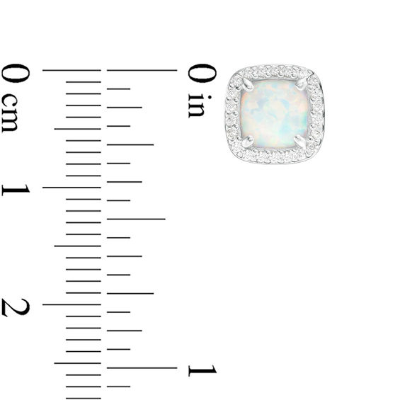 6.0mm Cushion-Cut Lab-Created Opal and White Sapphire Frame Stud Earrings in Sterling Silver 6.0mm Cushion-Cut Lab-Created Opal and White Sapphire Frame Stud Earrings in Sterling Silver