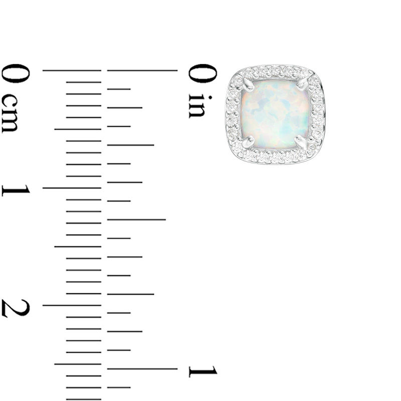 6.0mm Cushion-Cut Lab-Created Opal and White Sapphire Frame Stud Earrings in Sterling Silver