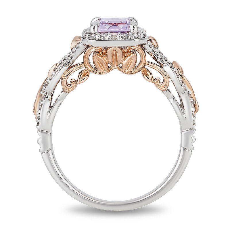 Main Image 3 of Enchanted Disney Rapunzel Rose de France Amethyst and 1/3 CT. T.W. Diamond Frame Engagement Ring in 14K Two-Tone Gold
