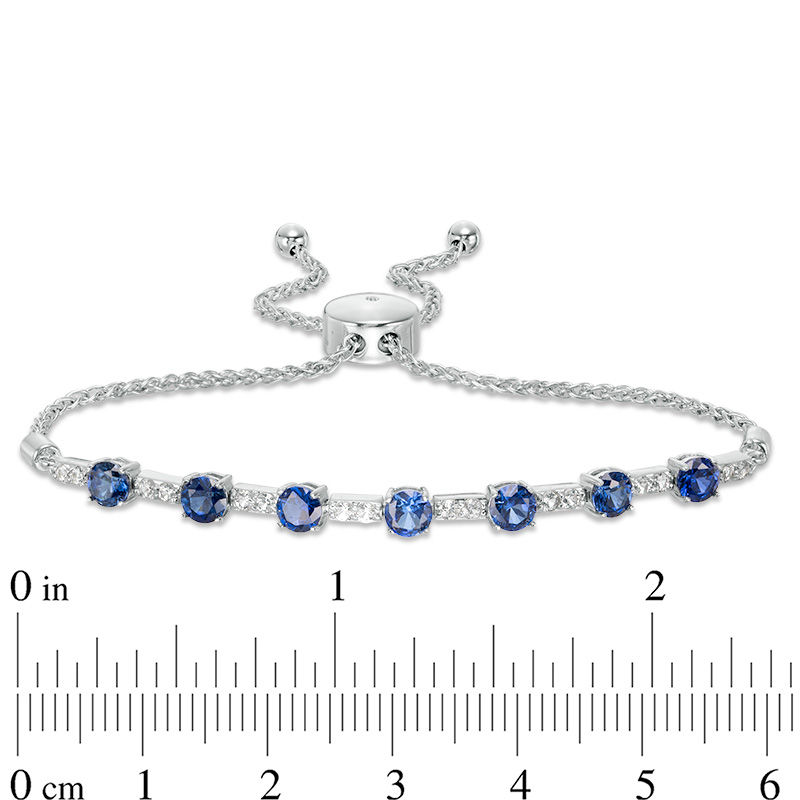 Main Image 2 of 4.0mm Lab-Created Blue and White Sapphire Station Bolo Bracelet in Sterling Silver - 9&quot;