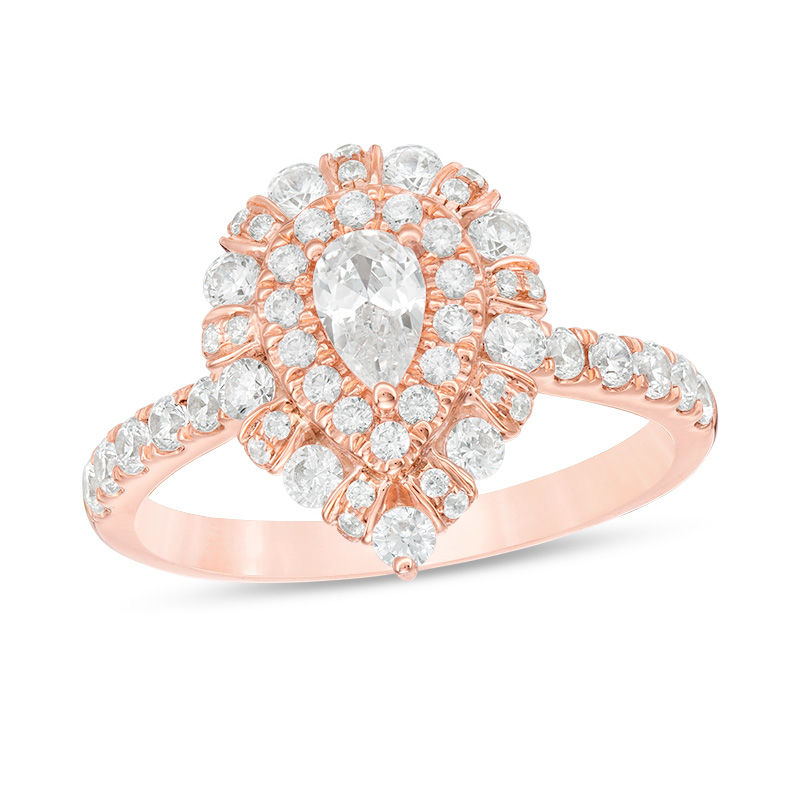 Main Image 1 of 1 CT. T.W. Pear-Shaped Diamond Double Frame Art Deco Engagement Ring in 14K Rose Gold