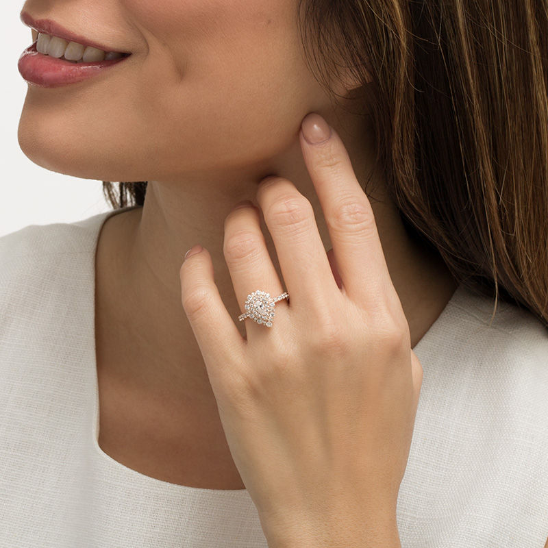 Main Image 2 of 1 CT. T.W. Pear-Shaped Diamond Double Frame Art Deco Engagement Ring in 14K Rose Gold