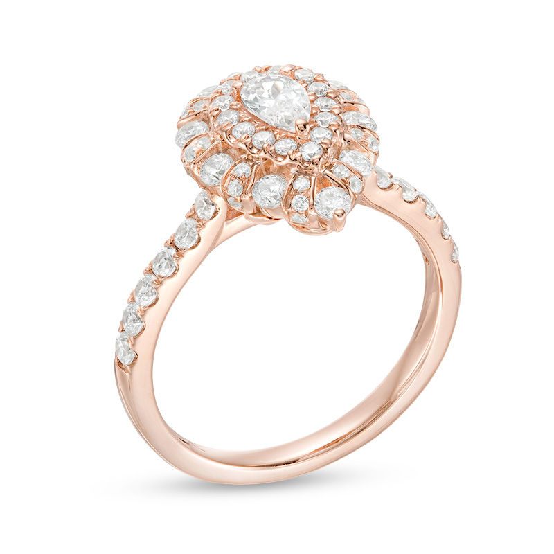 Main Image 3 of 1 CT. T.W. Pear-Shaped Diamond Double Frame Art Deco Engagement Ring in 14K Rose Gold