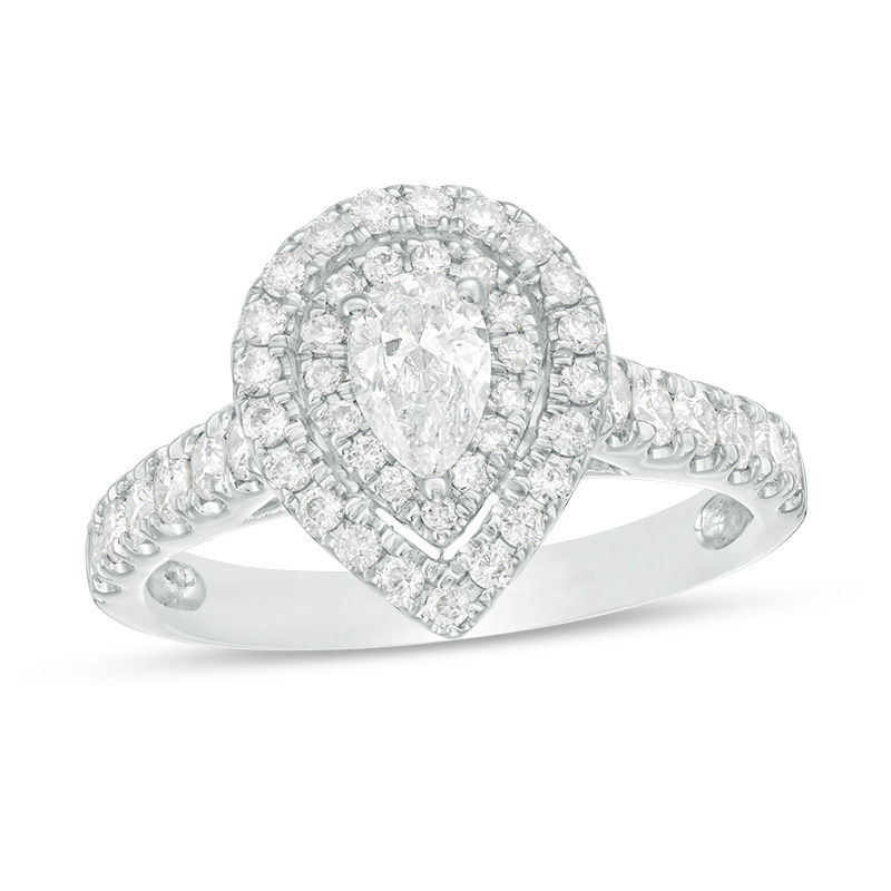 Main Image 1 of 1 CT. T.W. Pear-Shaped Diamond Double Frame Engagement Ring in 14K White Gold