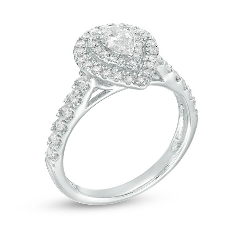 Main Image 3 of 1 CT. T.W. Pear-Shaped Diamond Double Frame Engagement Ring in 14K White Gold