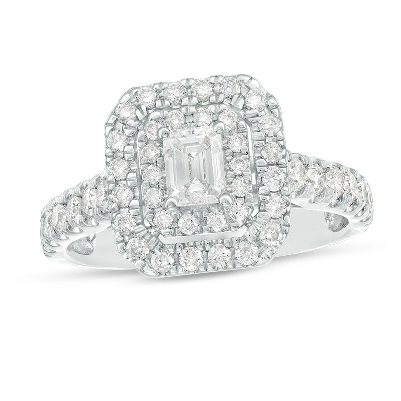 1 CT. T.W. Emerald Cut Diamond Double Frame Engagement Ring in 14K White Gold Zales Outlet