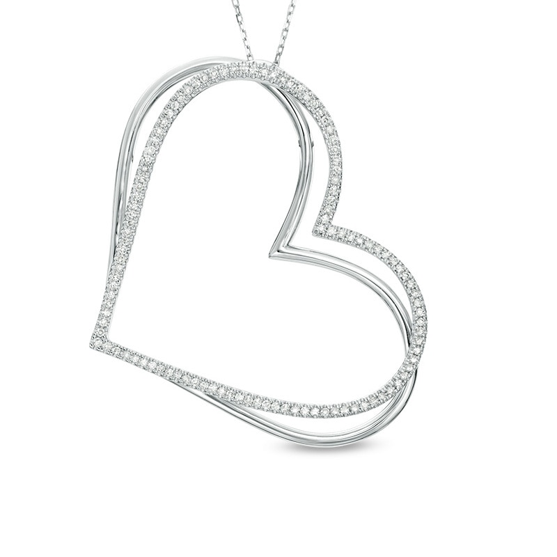 The Kindred Heart from Vera Wang Love Collection 5/8 CT. T.W. Diamond Tilted Pendant in Sterling Silver - 19"