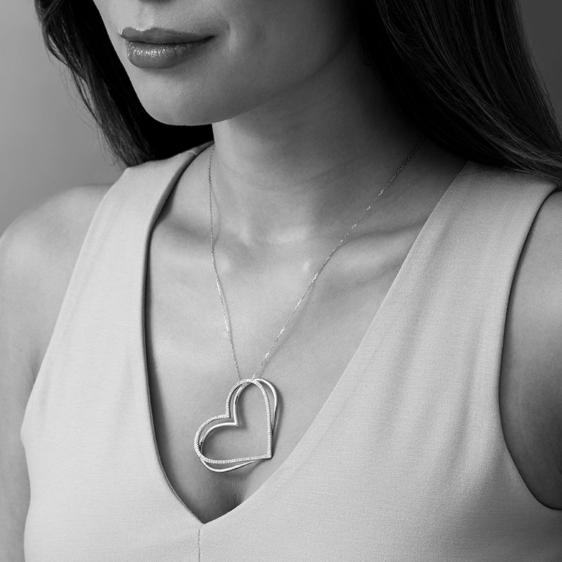 The Kindred Heart from Vera Wang Love Collection 5/8 CT. T.W. Diamond Tilted Pendant in Sterling Silver - 19"