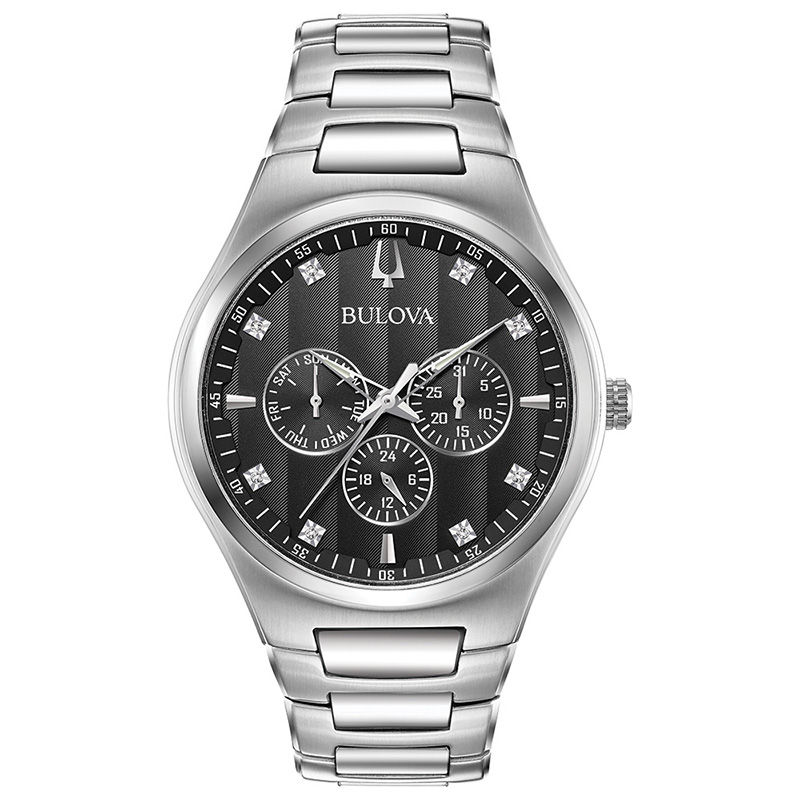 Main Image 1 of Men's Bulova Chronograph Diamond Accent Watch with Black Dial (Model: 96D143)