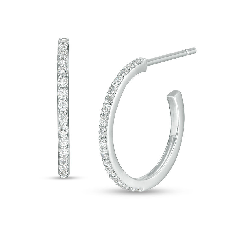 1/4 CT. T.W. Diamond J-Hoop Earrings in 10K White Gold