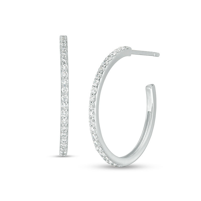 1/2 CT. T.W. Diamond J-Hoop Earrings in 10K White Gold