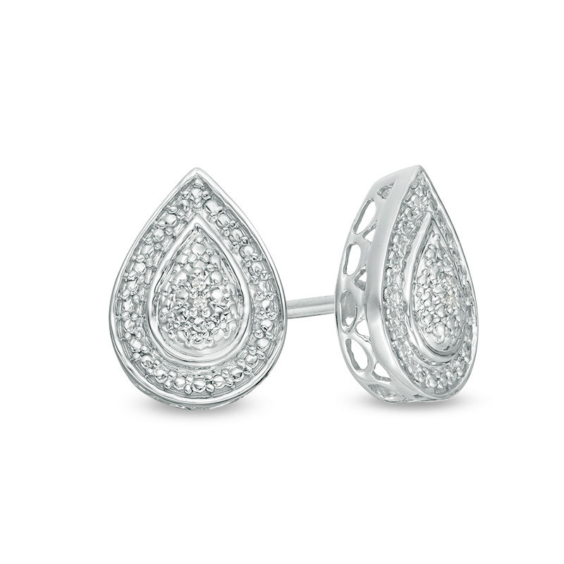 Diamond Accent Pear-Shaped Frame Stud Earrings in Sterling Silver