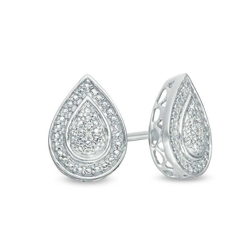 Main Image 1 of Diamond Accent Pear-Shaped Frame Stud Earrings in Sterling Silver