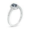 Thumbnail Image 2 of Oval Blue Sapphire and 1/8 CT. T.W. Diamond Frame Engagement Ring in 14K White Gold