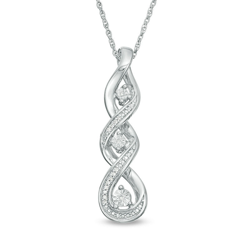 Main Image 1 of Diamond Accent Three Stone Flame Pendant in Sterling Silver