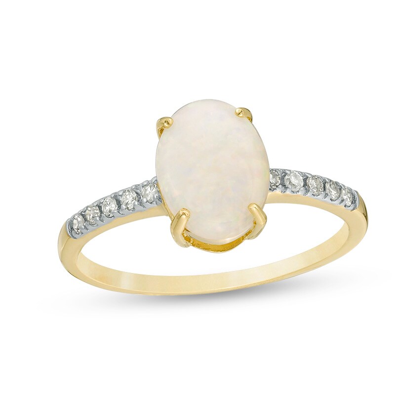 Main Image 1 of Oval Opal and 1/10 CT. T.W. Diamond Engagement Ring in 14K Gold