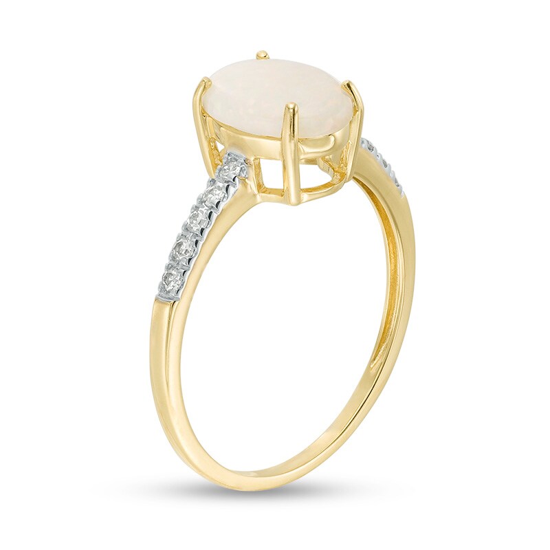 Main Image 2 of Oval Opal and 1/10 CT. T.W. Diamond Engagement Ring in 14K Gold