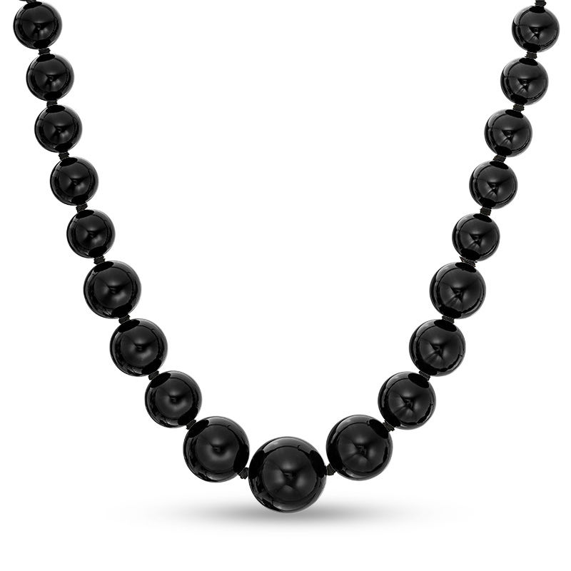 Main Image 1 of Onyx Graduated Necklace with 10K Gold Clasp