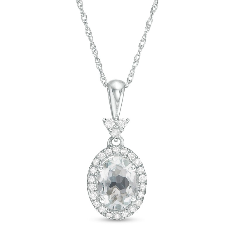 Main Image 1 of Oval Aquamarine and 1/10 CT. T.W. Diamond Frame Pendant in 10K White Gold