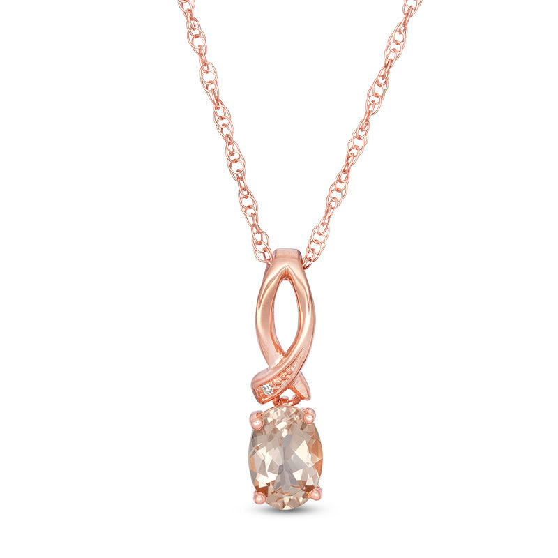 Oval Morganite and Diamond Accent Awareness Ribbon Pendant in Sterling Silver with 14K Rose Gold Plate