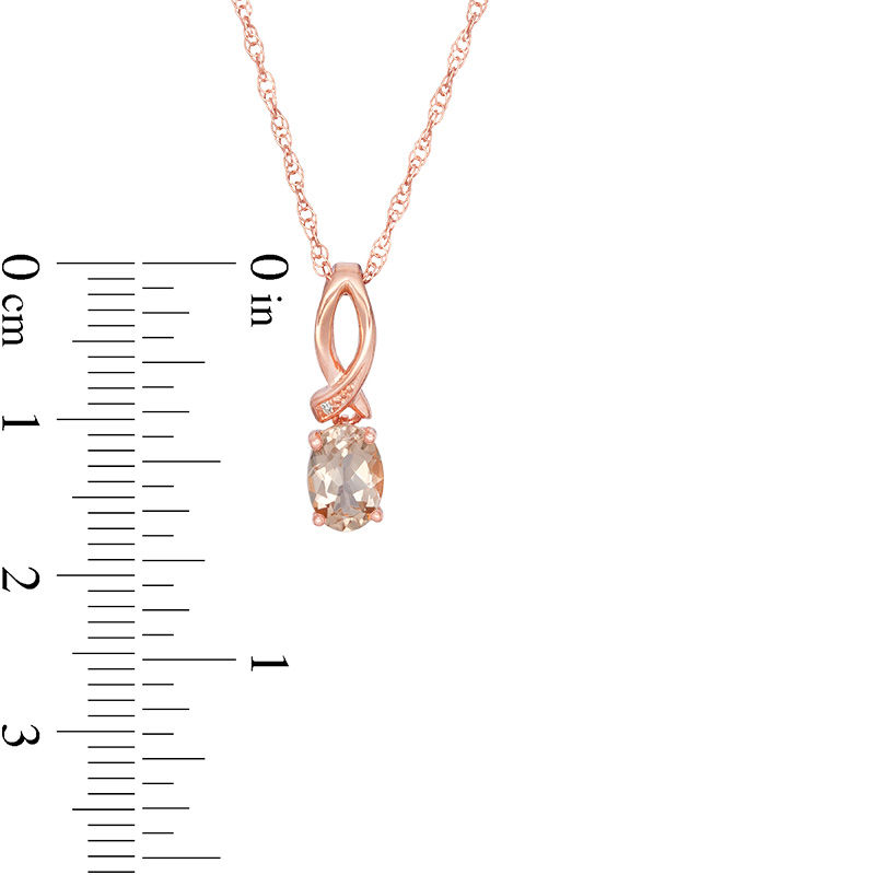 Oval Morganite and Diamond Accent Awareness Ribbon Pendant in Sterling Silver with 14K Rose Gold Plate