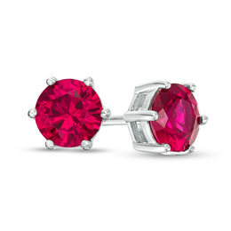 6.0mm Lab-Created Ruby Solitaire Stud Earrings in Sterling Silver