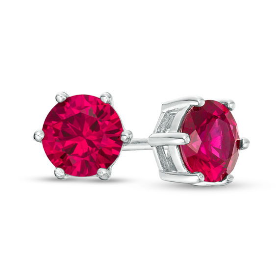 6.0mm Lab-Created Ruby Solitaire Stud Earrings in Sterling Silver 6.0mm Lab-Created Ruby Solitaire Stud Earrings in Sterling Silver