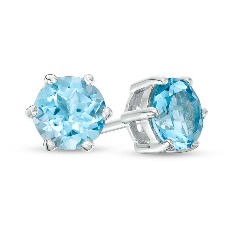 6.0mm Swiss Blue Topaz Solitaire Stud Earrings in Sterling Silver ...