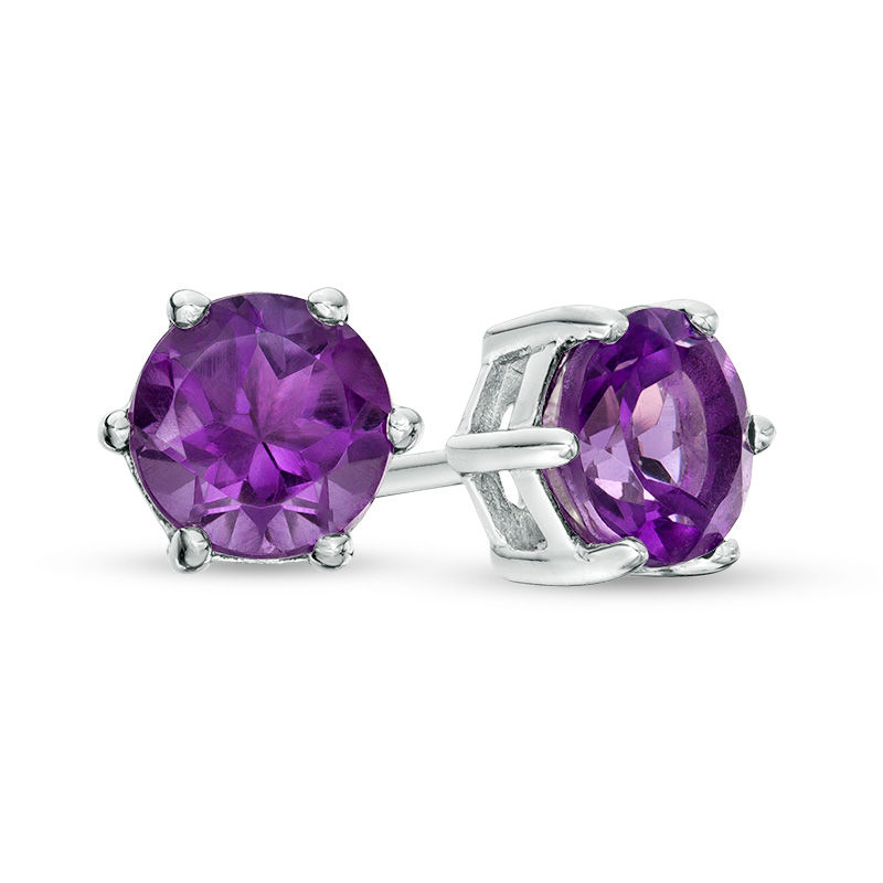 Main Image 1 of 6.0mm Amethyst Solitaire Stud Earrings in Sterling Silver