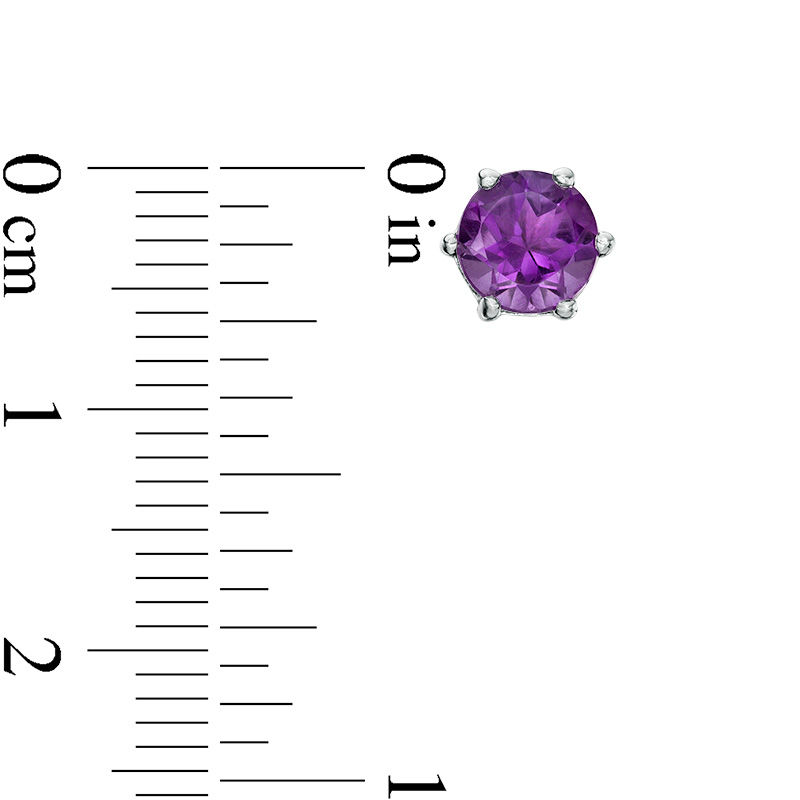 Main Image 2 of 6.0mm Amethyst Solitaire Stud Earrings in Sterling Silver