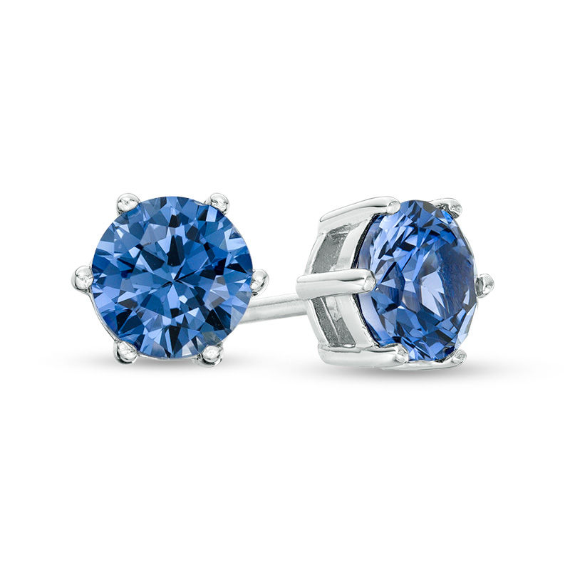 6.0mm Lab-Created Blue Sapphire Solitaire Stud Earrings in Sterling Silver