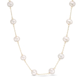 6.0-7.0mm Cultured Freshwater Pearl Station Necklace in 14K Gold