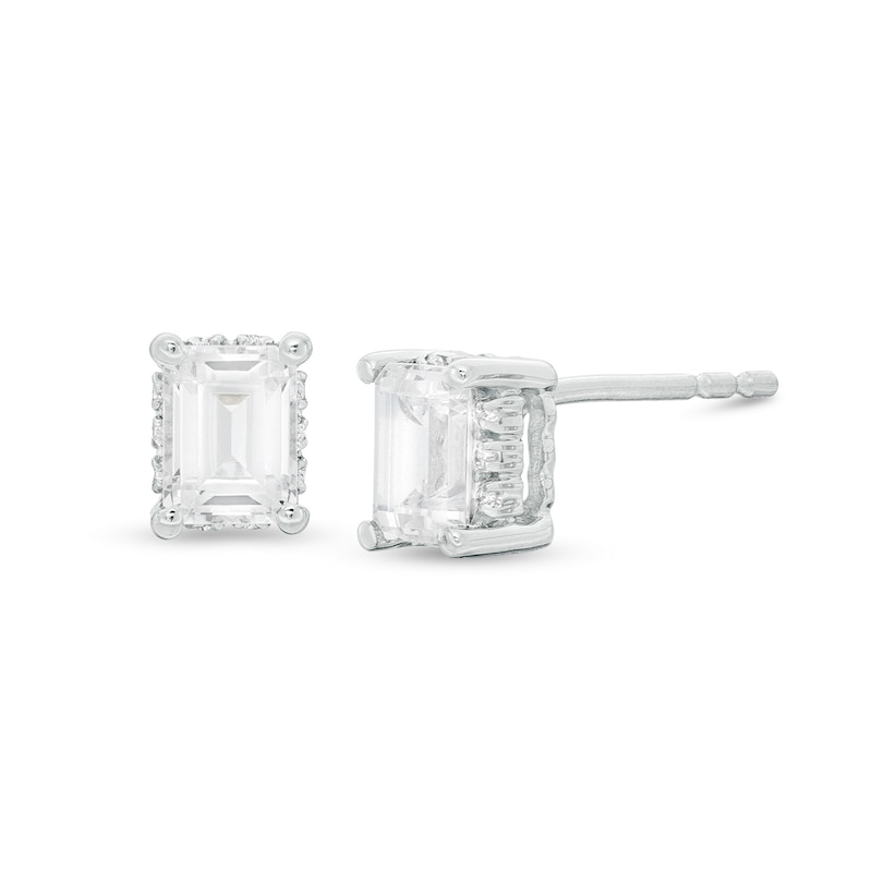 3/4 CT. T.W. Certified Canadian Emerald-Cut Diamond Frame Stud Earrings in 14K White Gold (I/SI2)