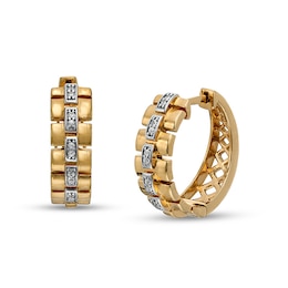 Men's 1/20 CT. T.W. Diamond Triple Row Link Chain Huggie Hoop Earrings in 10K Two-Tone Gold