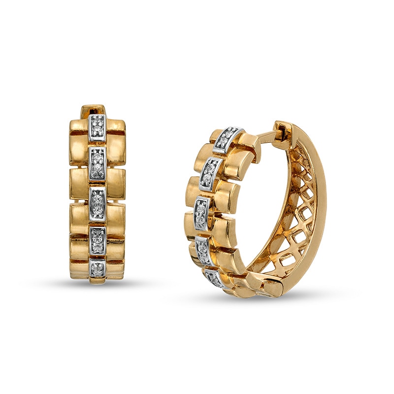 Main Image 1 of Men's 1/20 CT. T.W. Diamond Triple Row Link Chain Huggie Hoop Earrings in 10K Two-Tone Gold