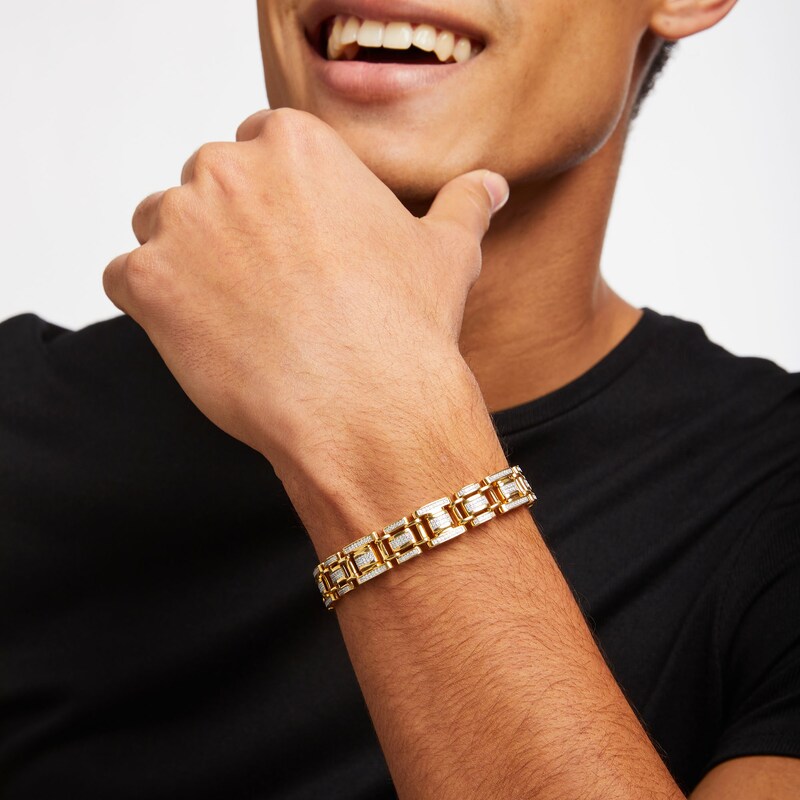 Main Image 2 of Men's 2 CT. T.W. Diamond Triple Row Link Bracelet in Hollow 10K Gold - 8.5"