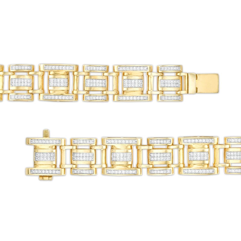 Main Image 3 of Men's 2 CT. T.W. Diamond Triple Row Link Bracelet in Hollow 10K Gold - 8.5"