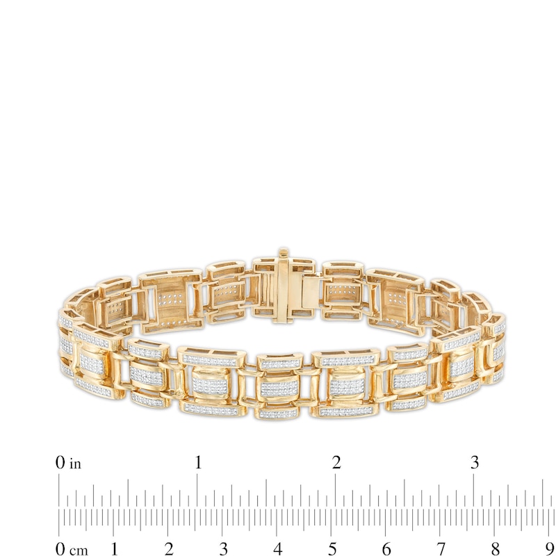 Main Image 4 of Men's 2 CT. T.W. Diamond Triple Row Link Bracelet in Hollow 10K Gold - 8.5"
