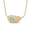 Thumbnail Image 0 of Enchanted Disney Jasmine Sideways Pear-Shaped Blue Topaz and 1/10 CT. T.W. Diamond Peacock Feather Necklace in 10K Gold