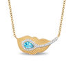 Thumbnail Image 1 of Enchanted Disney Jasmine Sideways Pear-Shaped Blue Topaz and 1/10 CT. T.W. Diamond Peacock Feather Necklace in 10K Gold