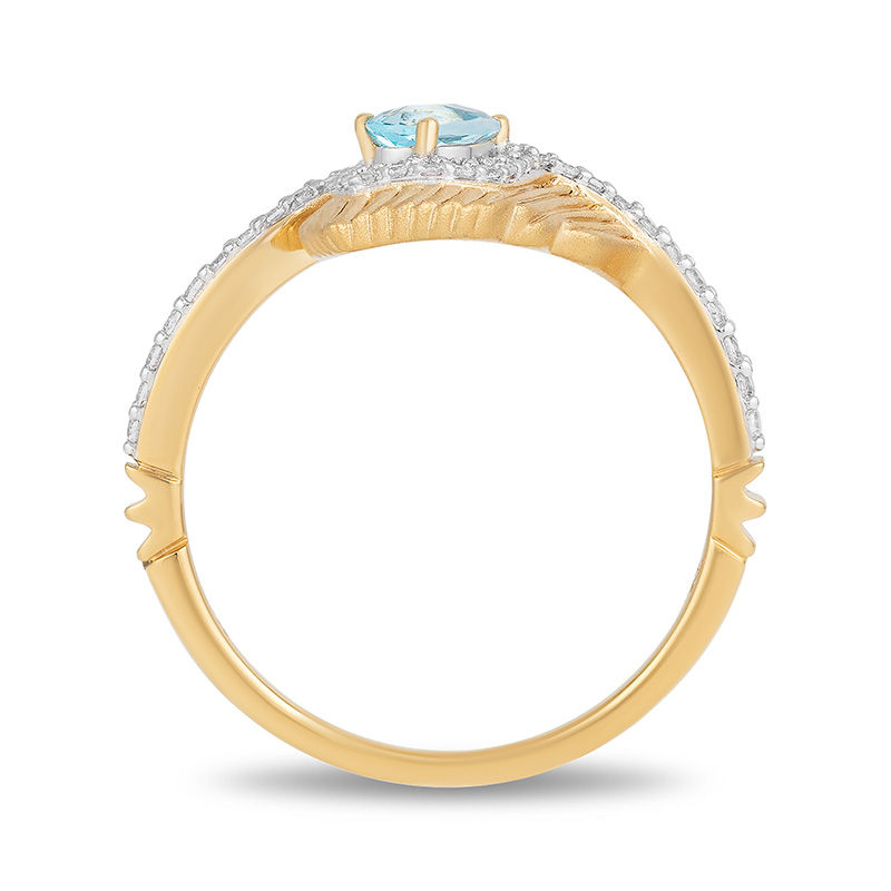 Enchanted Disney Jasmine Pear-Shaped Blue Topaz and 1/6 CT. T.W. Diamond Peacock Feather Bypass Wrap Ring in 10K Gold
