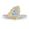 Thumbnail Image 3 of Enchanted Disney Jasmine Pear-Shaped Blue Topaz and 1/6 CT. T.W. Diamond Peacock Feather Bypass Wrap Ring in 10K Gold